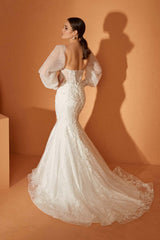 Oly 22 Balon Kol Üç Boyut Dantel Balık Gelinlik - Mediha Cambaz Bridal