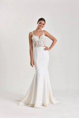 Orion Saten Dantel Askılı Balık Gelinlik - Mediha Cambaz Bridal