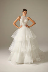 Ortega Halter Yaka Dantel Tül Bohem Gelinlik - Mediha Cambaz Bridal