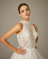 Ortega Halter Yaka Dantel Tül Bohem Gelinlik - Mediha Cambaz Bridal