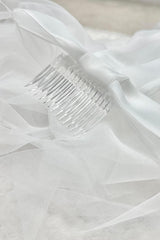 Parker Kırık Beyaz Fiyonklu Kısa İpek Tül Duvak - Mediha Cambaz Bridal