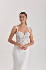 Pavo Fransız Dantel Kalın Askılı Balık Gelinlik - Mediha Cambaz Bridal