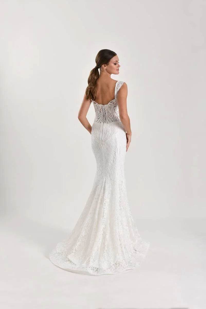 Pavo Fransız Dantel Kalın Askılı Balık Gelinlik - Mediha Cambaz Bridal