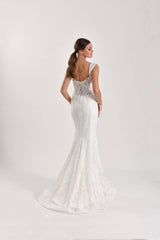 Pavo Fransız Dantel Kalın Askılı Balık Gelinlik - Mediha Cambaz Bridal