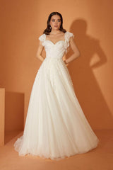 Pearl 22 Uçuşan Dantel Drapeli A Kesim Gelinlik - Mediha Cambaz Bridal