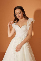 Pearl 22 Uçuşan Dantel Drapeli A Kesim Gelinlik - Mediha Cambaz Bridal