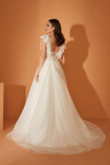 Pearl 22 Uçuşan Dantel Drapeli A Kesim Gelinlik - Mediha Cambaz Bridal