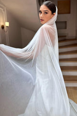 Penny Kırık Beyaz Taraklı Uzun Sade İpek Tül Duvak - Mediha Cambaz Bridal