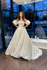 Perry Saten M Yaka Balon Kol A Kesim Gelinlik - Mediha Cambaz Bridal