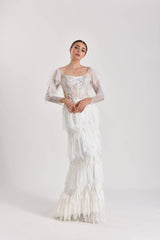 Perseus Çiçekli Dantel Tül Düz Kesim Gelinlik - Mediha Cambaz Bridal