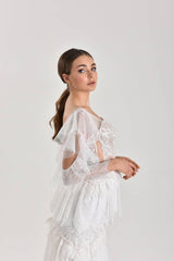 Perseus Çiçekli Dantel Tül Düz Kesim Gelinlik - Mediha Cambaz Bridal