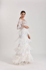 Perseus Çiçekli Dantel Tül Düz Kesim Gelinlik - Mediha Cambaz Bridal