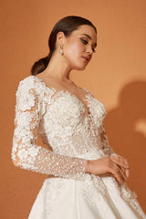 Phobe Saten Dantel V Yaka A Kesim Gelinlik - Mediha Cambaz Bridal