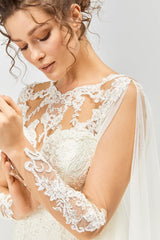 Pisces Fransız Dantel Pelerin Kol Balık Gelinlik - Mediha Cambaz Bridal