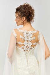 Pisces Fransız Dantel Pelerin Kol Balık Gelinlik - Mediha Cambaz Bridal