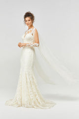 Pisces Fransız Dantel Pelerin Kol Balık Gelinlik - Mediha Cambaz Bridal