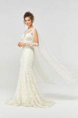 Pisces Fransız Dantel Pelerin Kol Balık Gelinlik - Mediha Cambaz Bridal