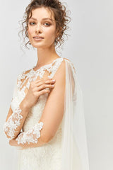Pisces Fransız Dantel Pelerin Kol Balık Gelinlik - Mediha Cambaz Bridal