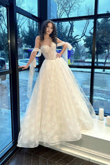 Rachel Baskılı Tül Düşük Kol A Kesim Gelinlik - Mediha Cambaz Bridal