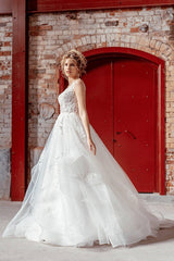 Ran Dantel Tül İnce Askılı A Kesim Gelinlik - Mediha Cambaz Bridal