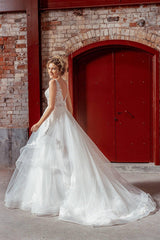 Ran Dantel Tül İnce Askılı A Kesim Gelinlik - Mediha Cambaz Bridal