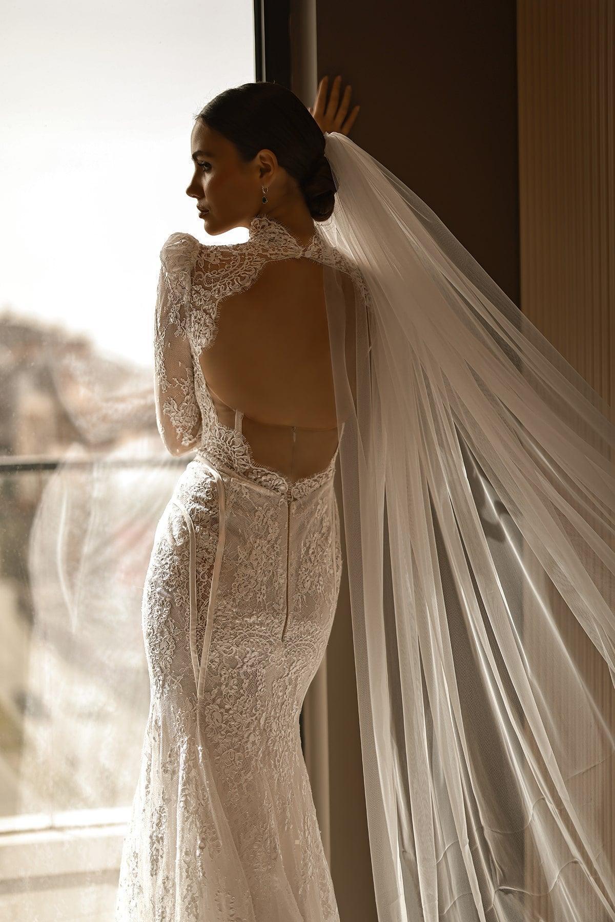 Ravi Fransız Dantelli Uzun Kollu Balık Gelinlik - Mediha Cambaz Bridal