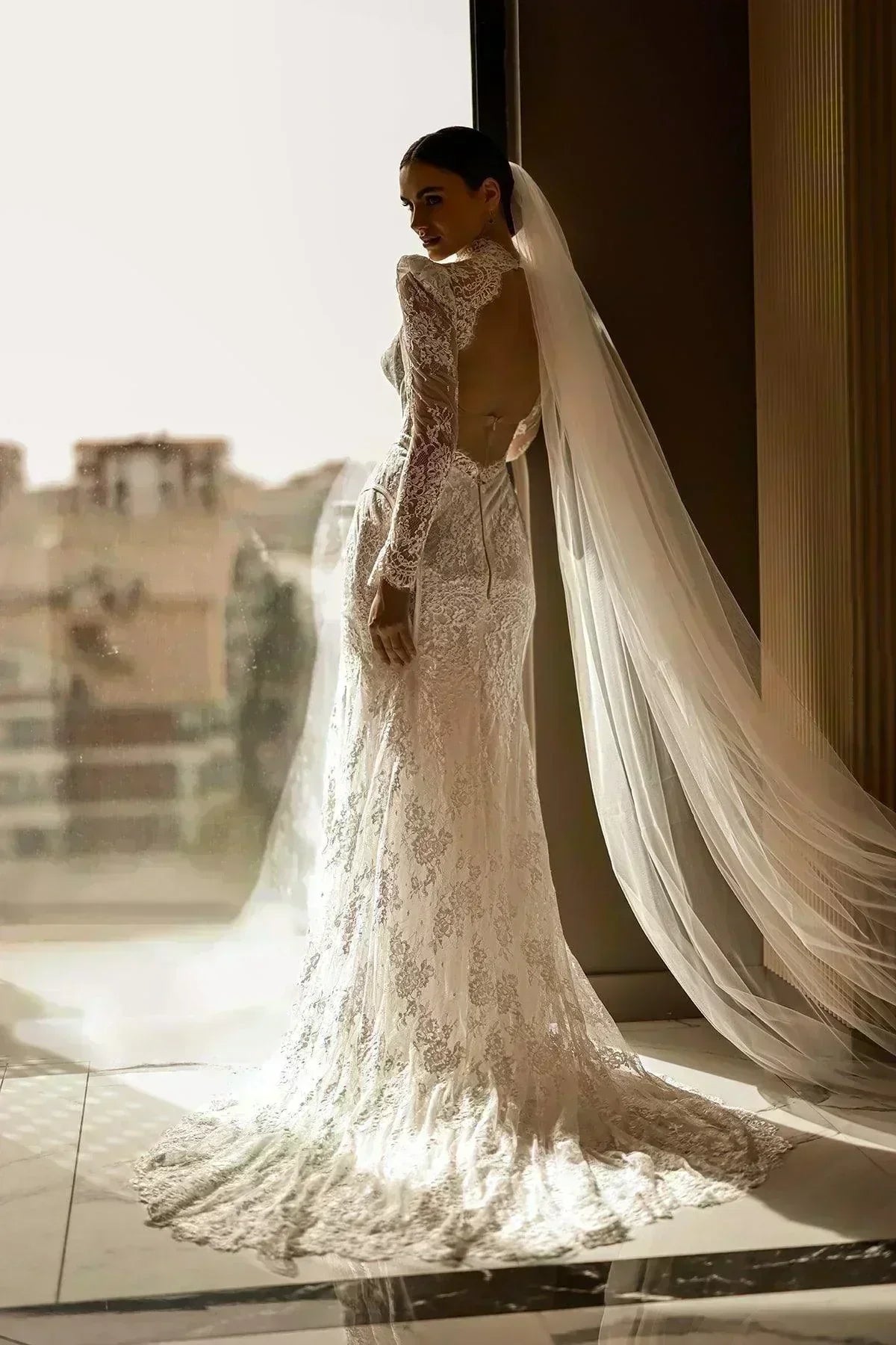 Ravi Fransız Dantelli Uzun Kollu Balık Gelinlik - Mediha Cambaz Bridal