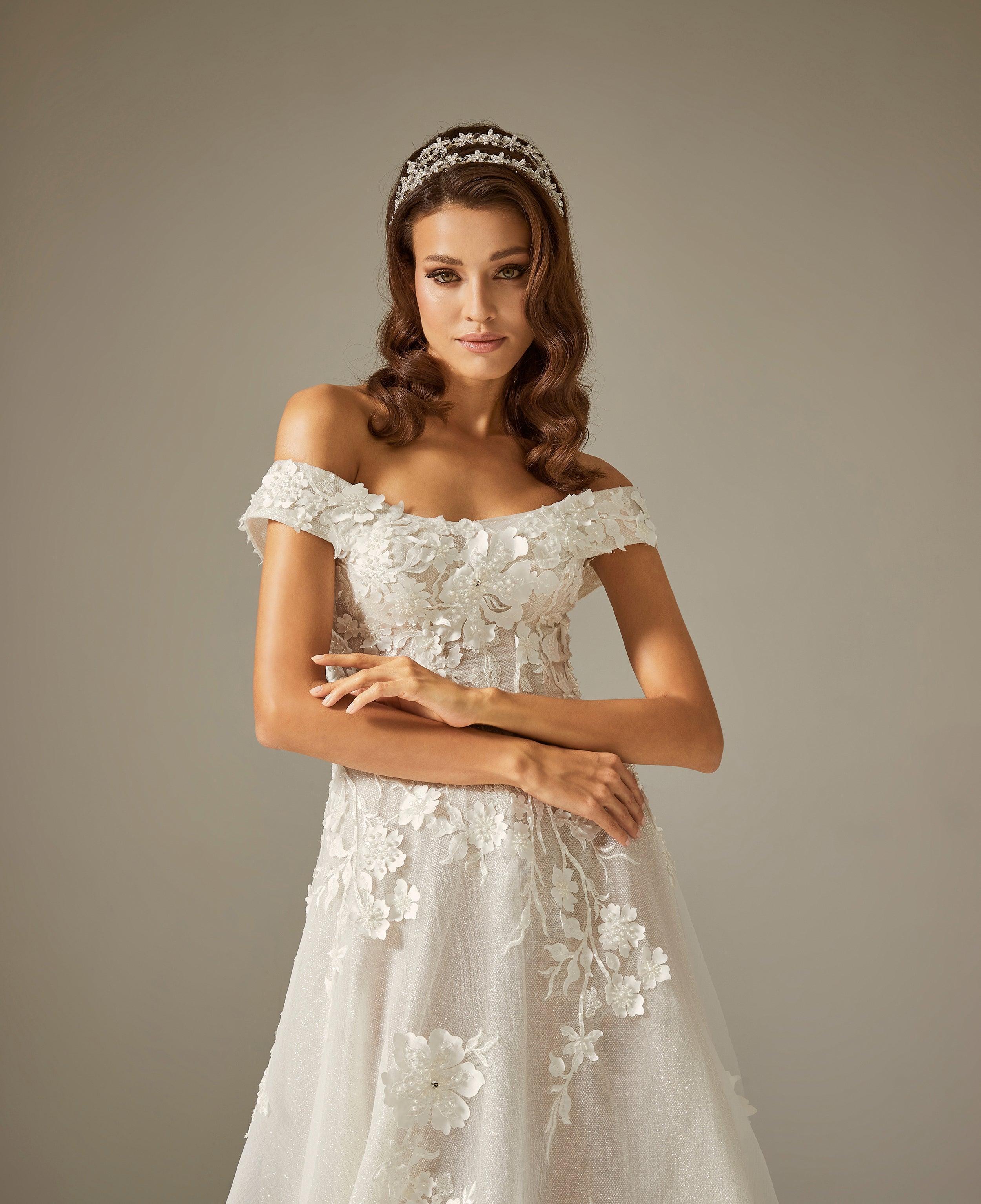 Reffa Simli Dantel Kayık Yaka A Kesim Gelinlik - Mediha Cambaz Bridal