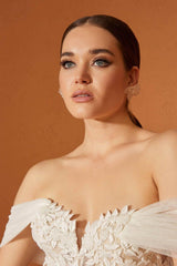 Retro Çiçek Dantel Tül A Kesim Gelinlik - Mediha Cambaz Bridal