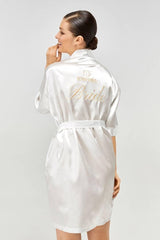 Robe Saten Nakışlı Kemerli Bride Sabahlık - Mediha Cambaz Bridal