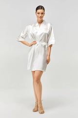 Robe Saten Nakışlı Kemerli Bride Sabahlık - Mediha Cambaz Bridal