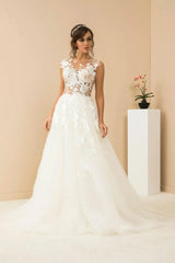 Rose Dantel İllüzyon Yaka A Kesim Gelinlik - Mediha Cambaz Bridal