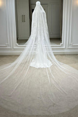 Rose Kasnak İşlemeli Özel Tasarım Uzun Duvak - Mediha Cambaz Bridal