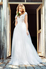 Rosen Dantel İpek Tül Drapeli A Kesim Gelinlik - Mediha Cambaz Bridal