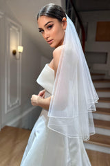 Ross Kırık Beyaz Sade Hayal Tül Kısa Duvak - Mediha Cambaz Bridal