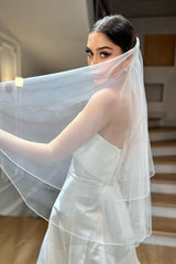 Ross Kırık Beyaz Sade Hayal Tül Kısa Duvak - Mediha Cambaz Bridal