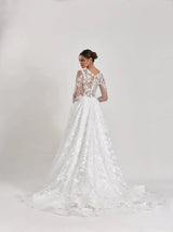 Sara Sarmaşık Desenli Yuvarlak Yaka Özel Tasarım A Kesim Gelinlik - Mediha Cambaz Bridal