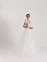 Sasha Dantel Apoletli V Yaka A Kesim Gelinlik - Mediha Cambaz Bridal