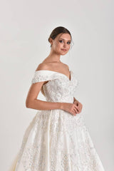 Shado İşlemeli Dantel Prenses Model Gelinlik - Mediha Cambaz Bridal