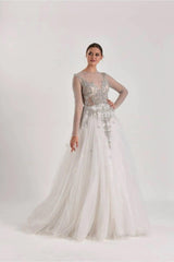 Silverstone Gri Dantelli A Kesim Gelinlik - Mediha Cambaz Bridal