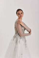 Silverstone Gri Dantelli A Kesim Gelinlik - Mediha Cambaz Bridal