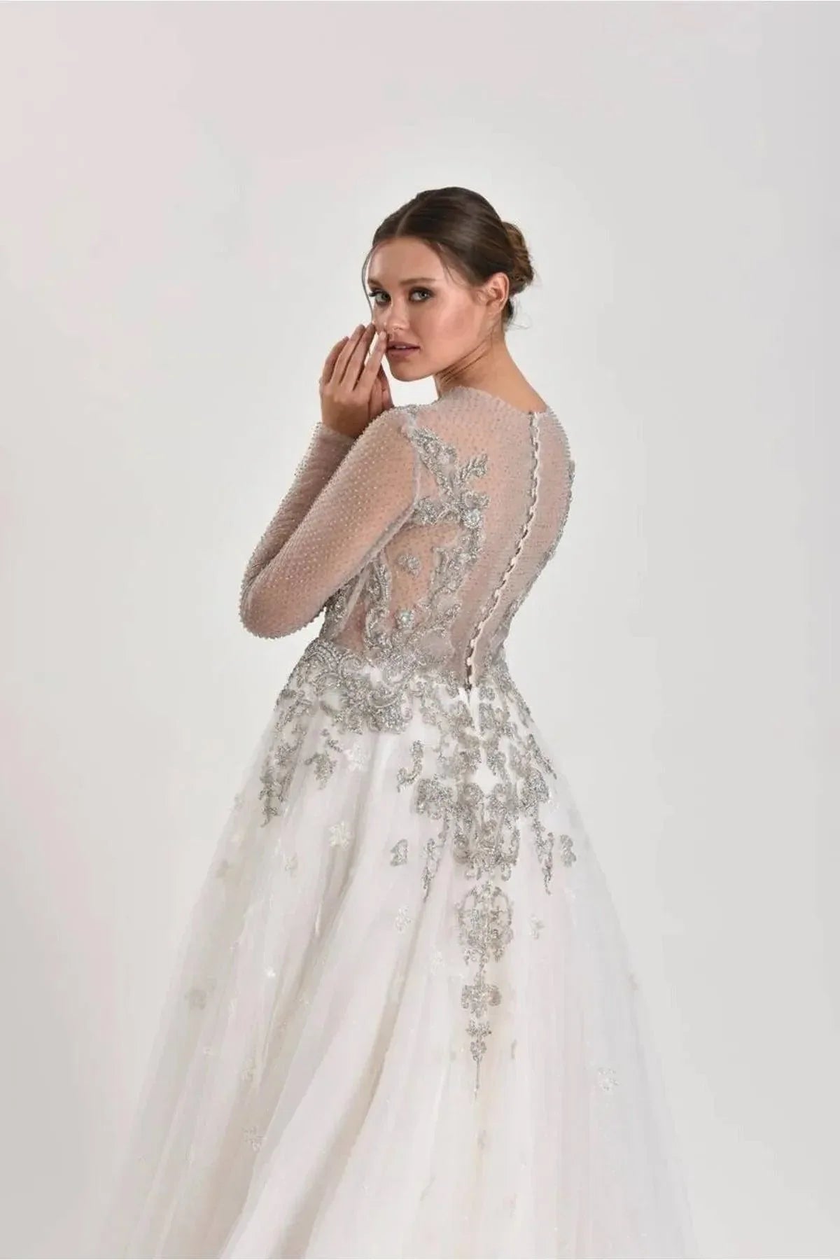 Silverstone Gri Dantelli A Kesim Gelinlik - Mediha Cambaz Bridal