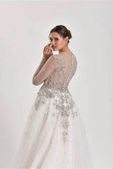 Silverstone Gri Dantelli A Kesim Gelinlik - Mediha Cambaz Bridal