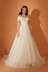 Skyler Simli Kumaş Kayık Yaka A Kesim Gelinlik - Mediha Cambaz Bridal