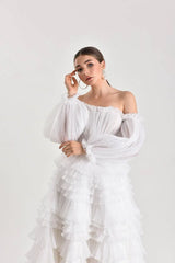 Sonya Fırfırlı Balon Kol Prenses Model Gelinlik - Mediha Cambaz Bridal