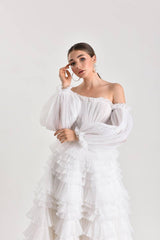 Sonya Fırfırlı Balon Kol Prenses Model Gelinlik - Mediha Cambaz Bridal