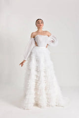 Sonya Fırfırlı Balon Kol Prenses Model Gelinlik - Mediha Cambaz Bridal