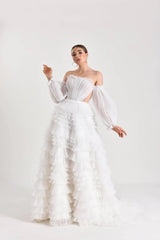 Sonya Fırfırlı Balon Kol Prenses Model Gelinlik - Mediha Cambaz Bridal