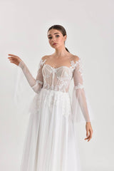 Taurus Puantiyeli Tül Düz Kesim Gelinlik - Mediha Cambaz Bridal