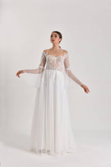 Taurus Puantiyeli Tül Düz Kesim Gelinlik - Mediha Cambaz Bridal